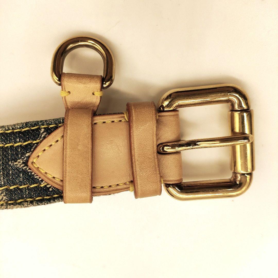 【美品】ルイヴィトン モノグラムデニム ベルト レザー ヌメ革 ゴールド金具