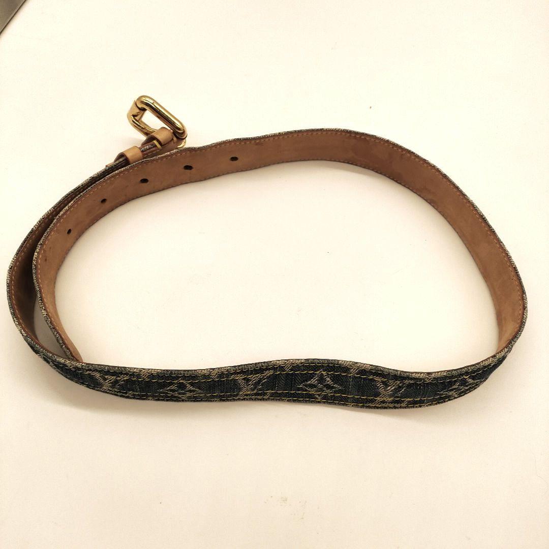 【美品】ルイヴィトン モノグラムデニム ベルト レザー ヌメ革 ゴールド金具