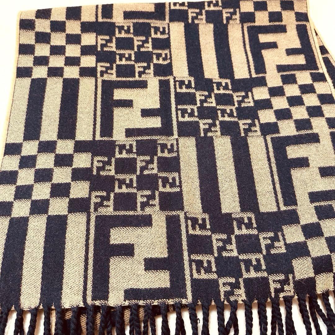 【美品】FENDI ズッカ柄 ウール100% マフラー ランダムパターン パッチ