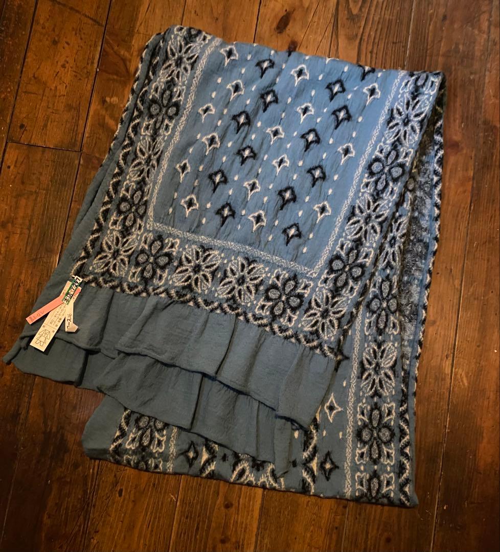 KAPITALウール 縮絨 バンダナ柄マフラー 大判ストール 水色