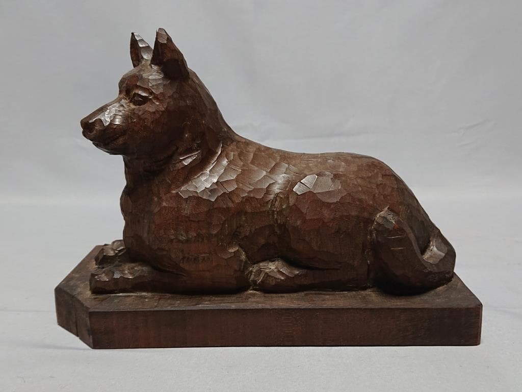 コレクター収集品 日展作家 木彫 「犬」 中村博直刀 中村珠子鑑