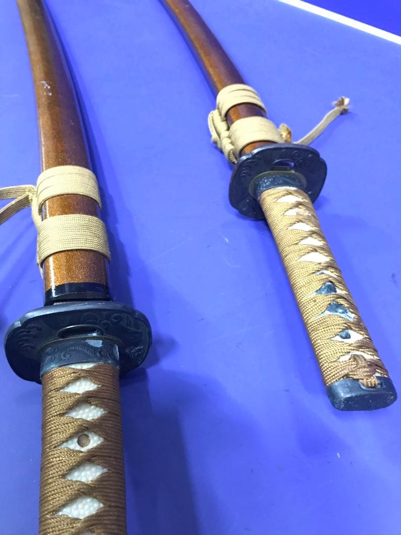 模造刀大小2本セット 金茶柄 雲龍楕円鍔 梨地呂鞘