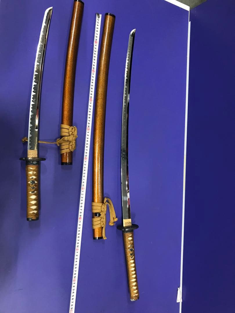 模造刀大小2本セット 金茶柄 雲龍楕円鍔 梨地呂鞘