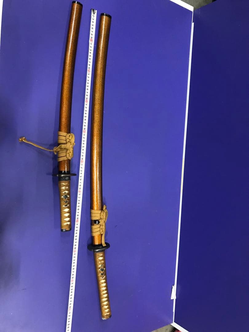 模造刀大小2本セット 金茶柄 雲龍楕円鍔 梨地呂鞘