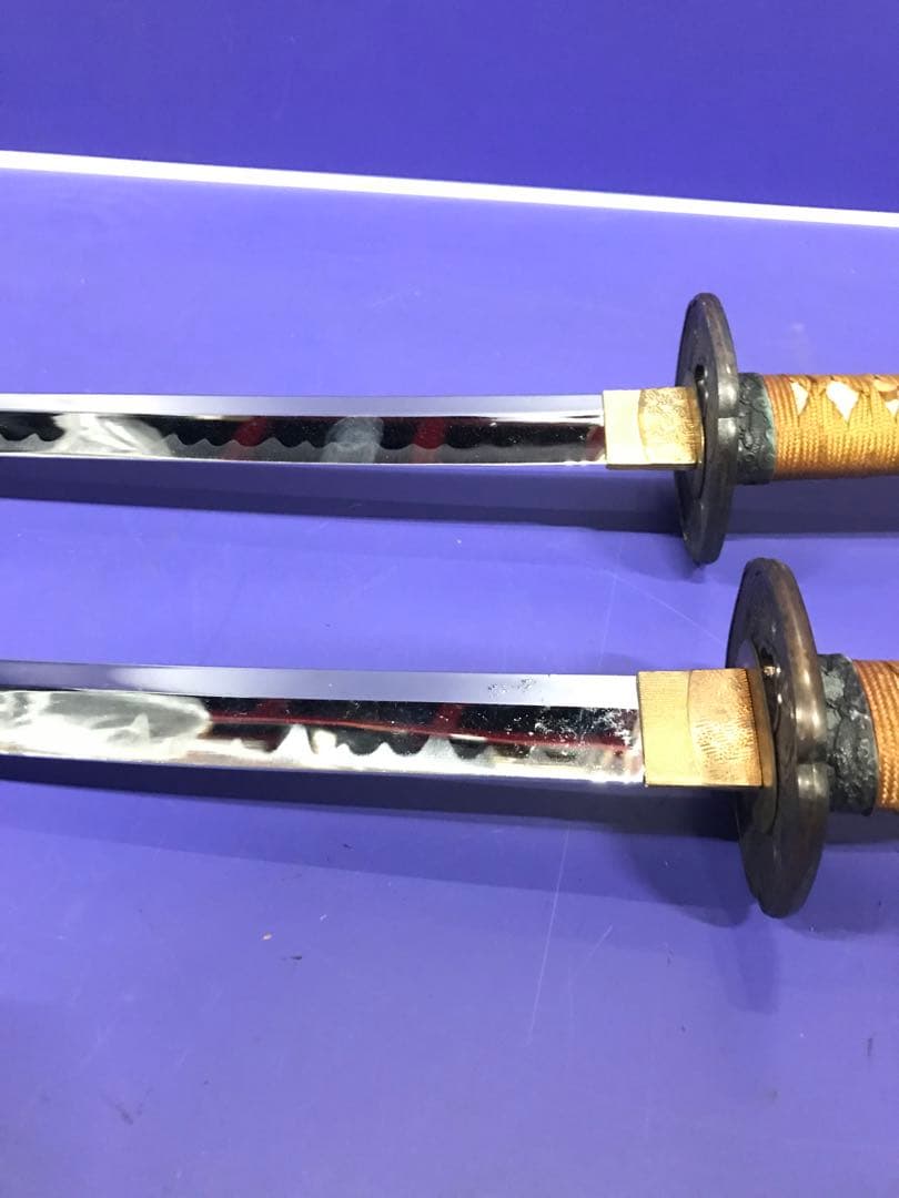 模造刀大小2本セット 金茶柄 雲龍楕円鍔 梨地呂鞘