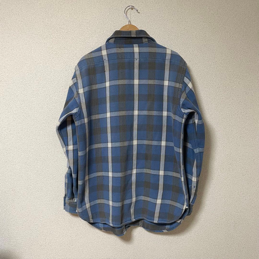 50s 60s Vintage マチ付き ネルシャツ マチネル 青 裏ボーダー - メルカリ