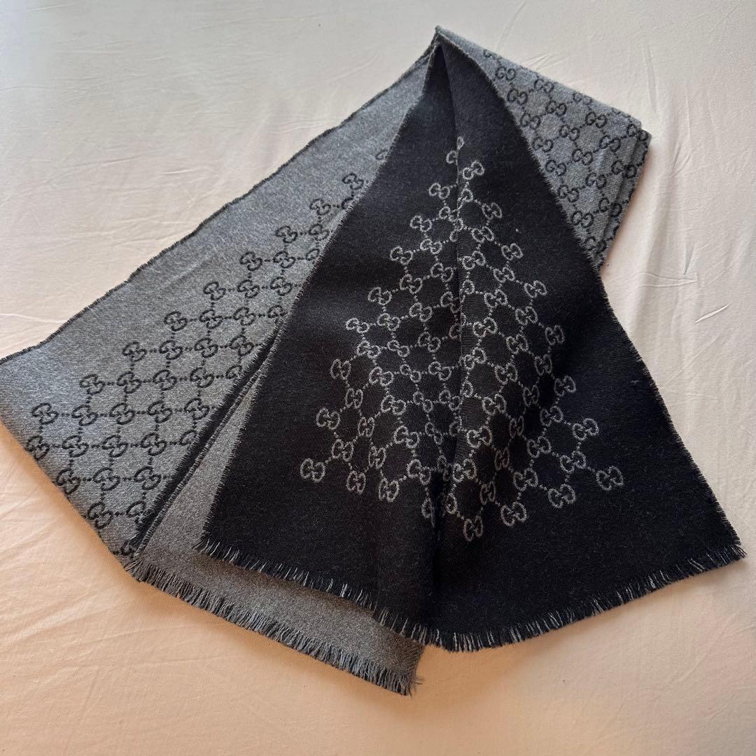 ※a【箱リボン付き】GUCCI ダブルジャカードGGウールマフラー
