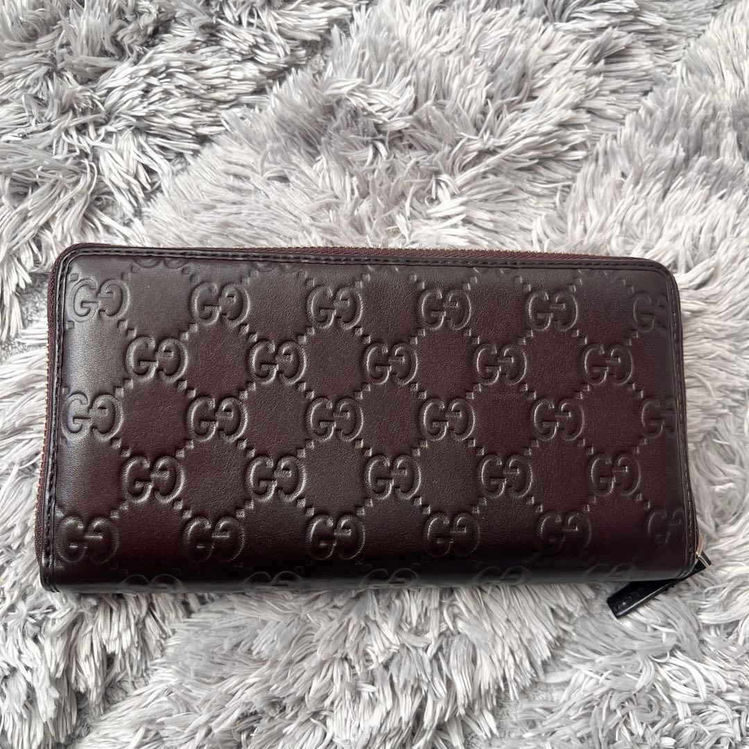 美品✨GUCCI ラウンドファスナー シマ リボン ブラウン 長