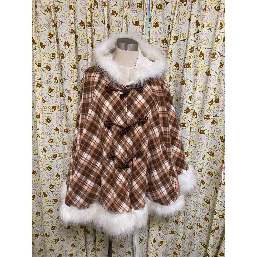 ブラウンチェックフード付きポンチョ リズリサ LIZ LISA