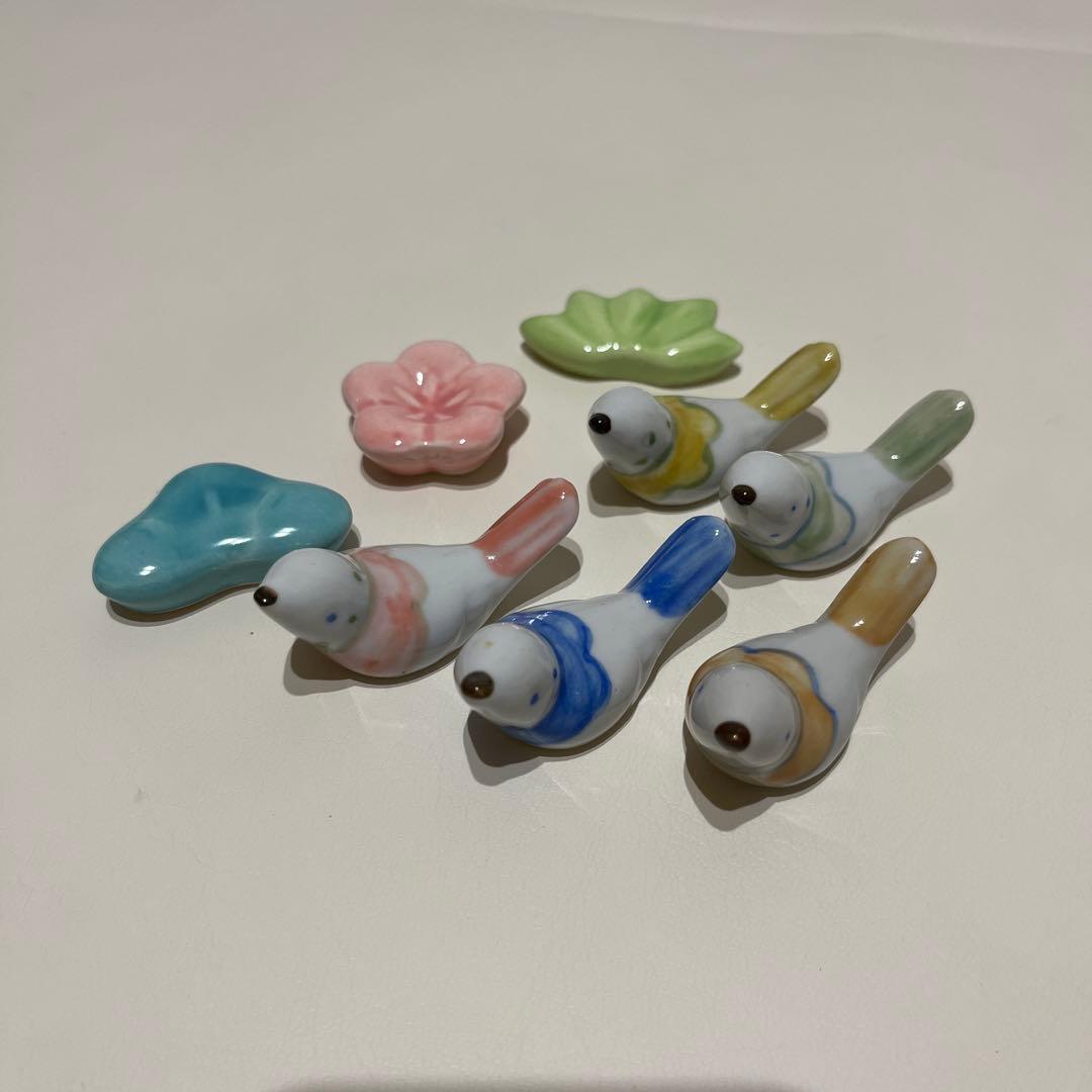 陶器製 鳥と花の箸置き 8個セット - メルカリ