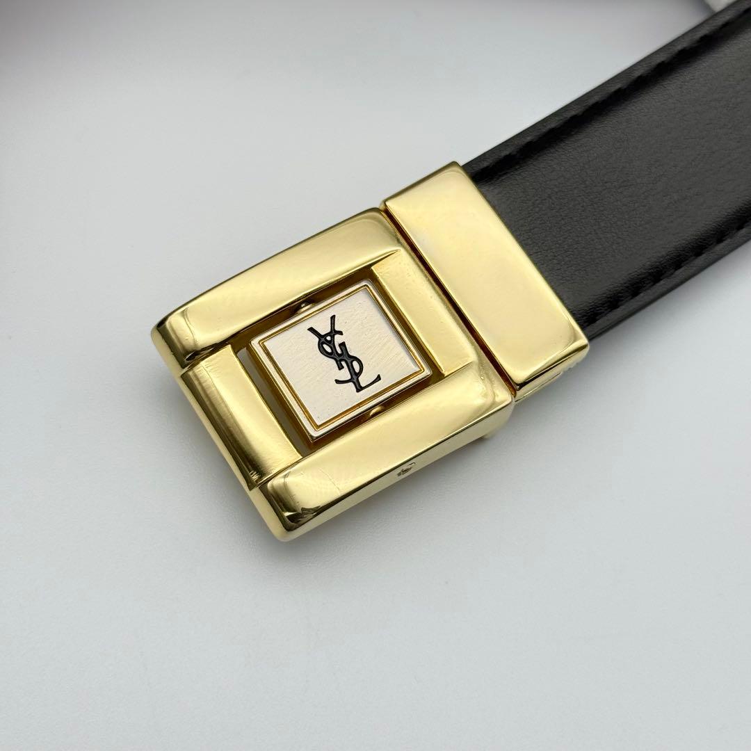 ✨美品✨サンローラン ベルト ゴールド金具 本革 新品ベルト リバーシブルロゴ