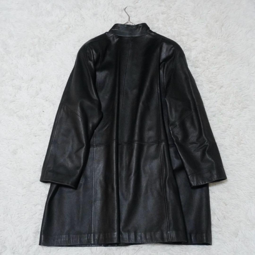 美品 ピエールバルマン ラムレザーロングコート 羊革 本革 派手裏地 黒