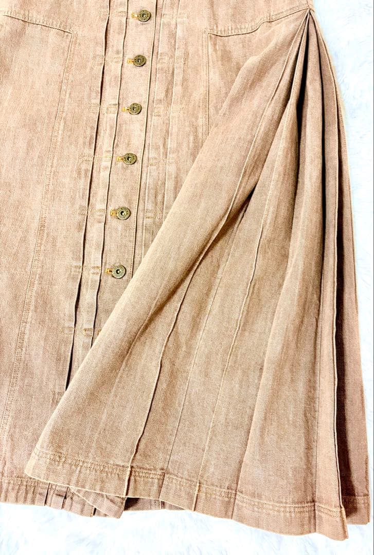 PINK HOUSE♡ピンクハウス 箱プリーツデニムロングスカート L 【茶】