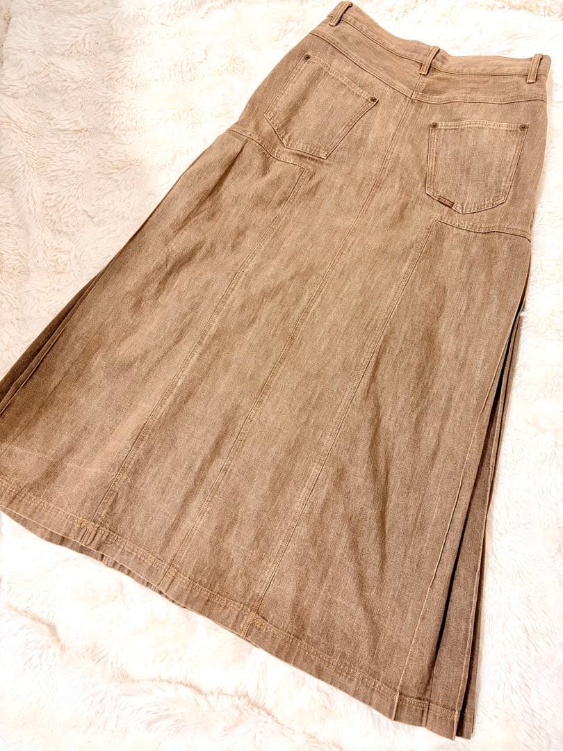 PINK HOUSE♡ピンクハウス 箱プリーツデニムロングスカート L 【茶】