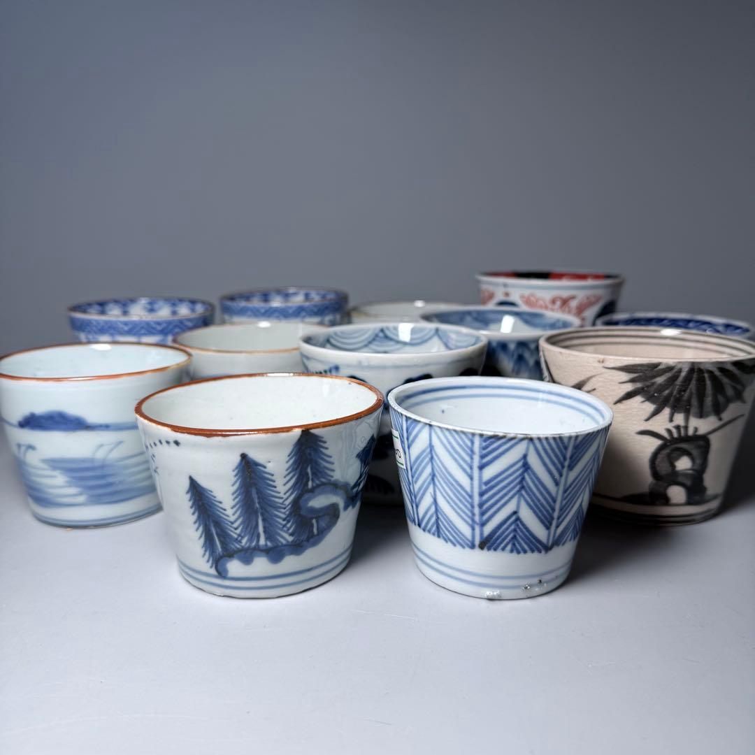 幕末〜昭和初期 そば猪口 まとめて12点 おまけで箸置き6個 染付 色絵