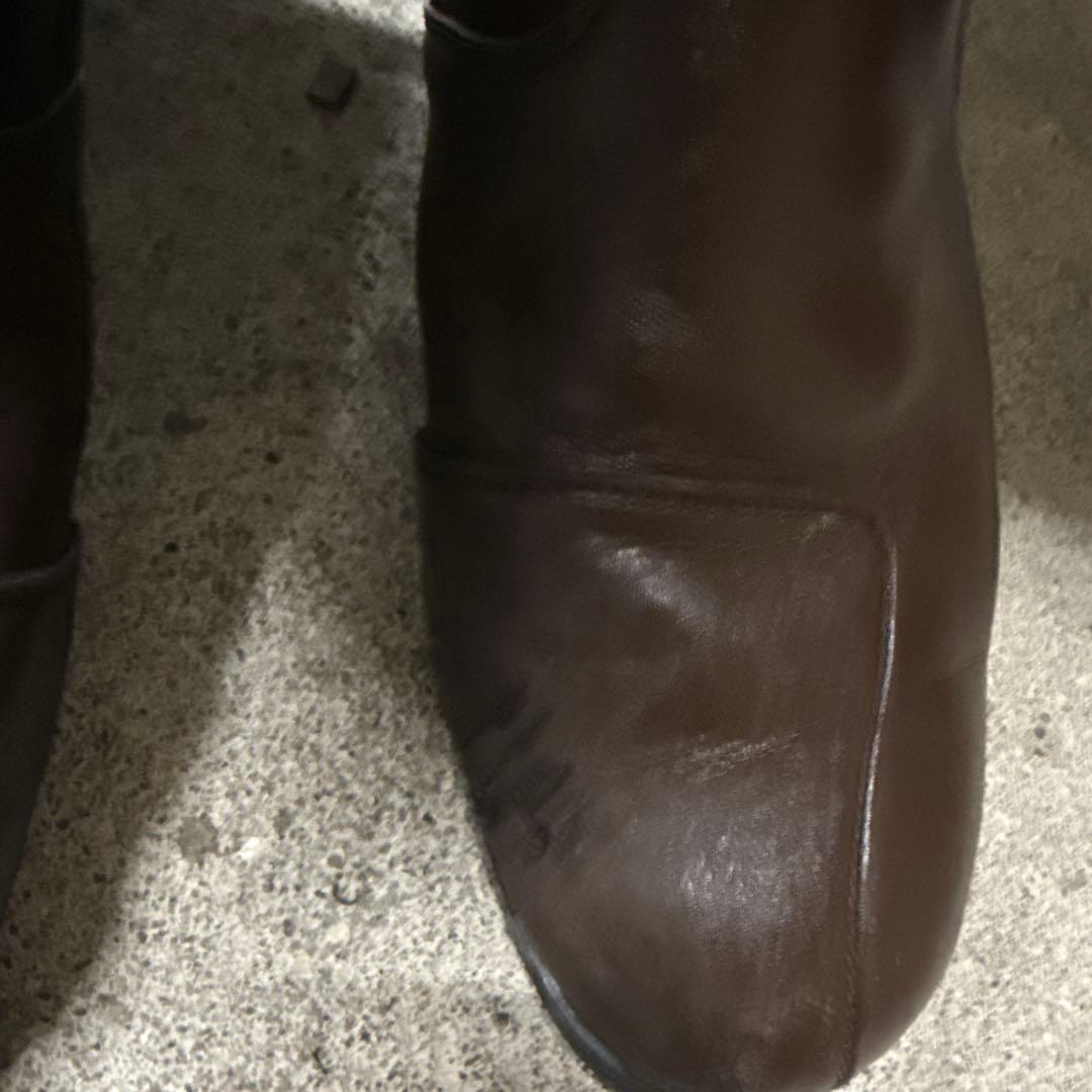 ブラウン レザー ジッパーブーツ