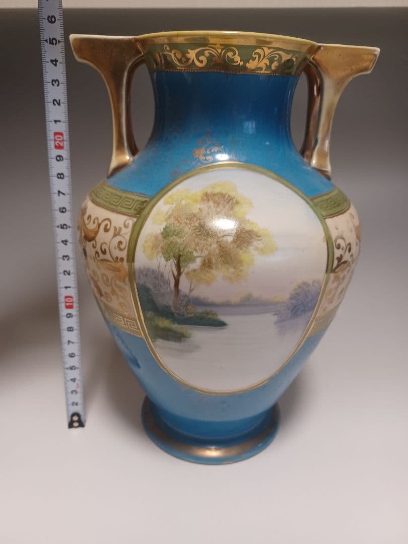 希少　オールドノリタケ花瓶　マルキ印　ブルー