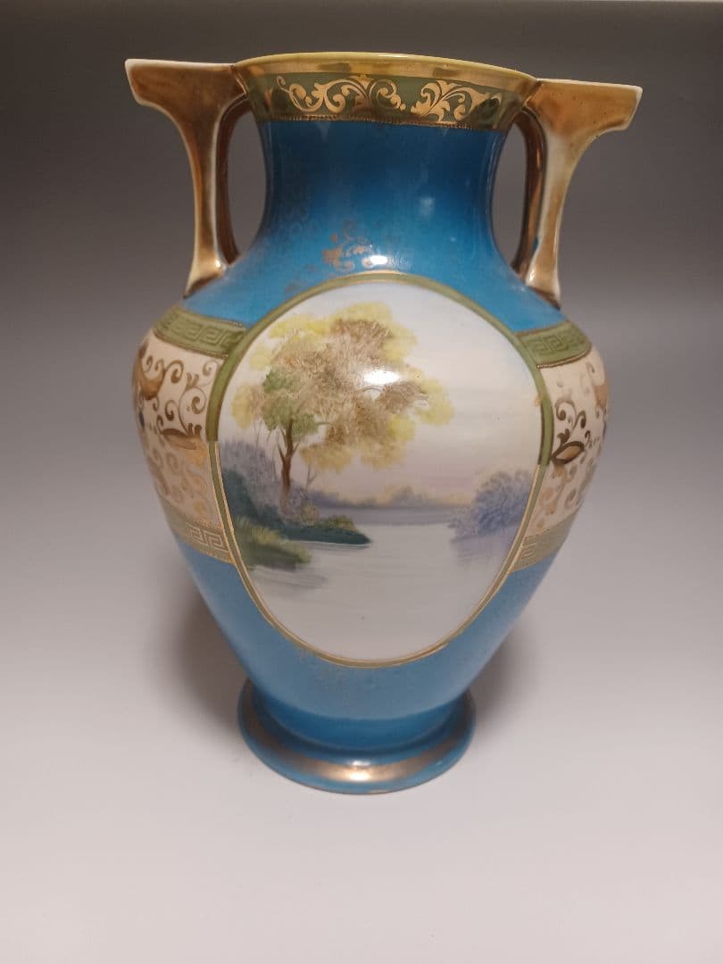 希少　オールドノリタケ花瓶　マルキ印　ブルー