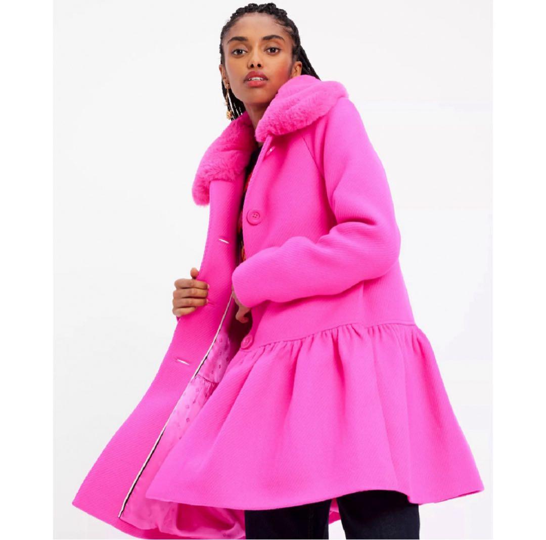 m　再値下げ　新品！ケイトスペード コート　ファーコート　バービー ピンク