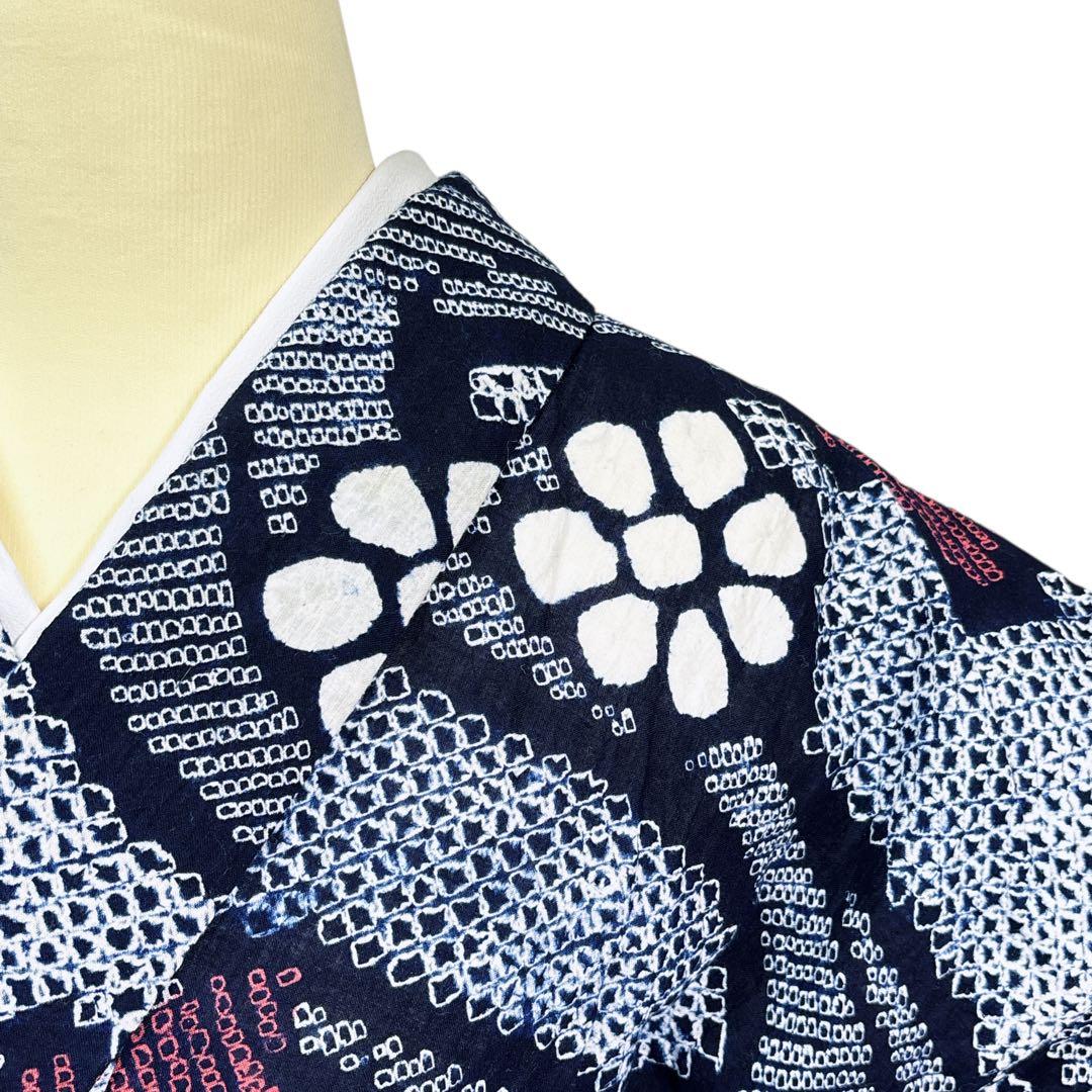 A98夏着物　洗える　有松鳴海絞り 高級浴衣 花 綿　祭り　花火会