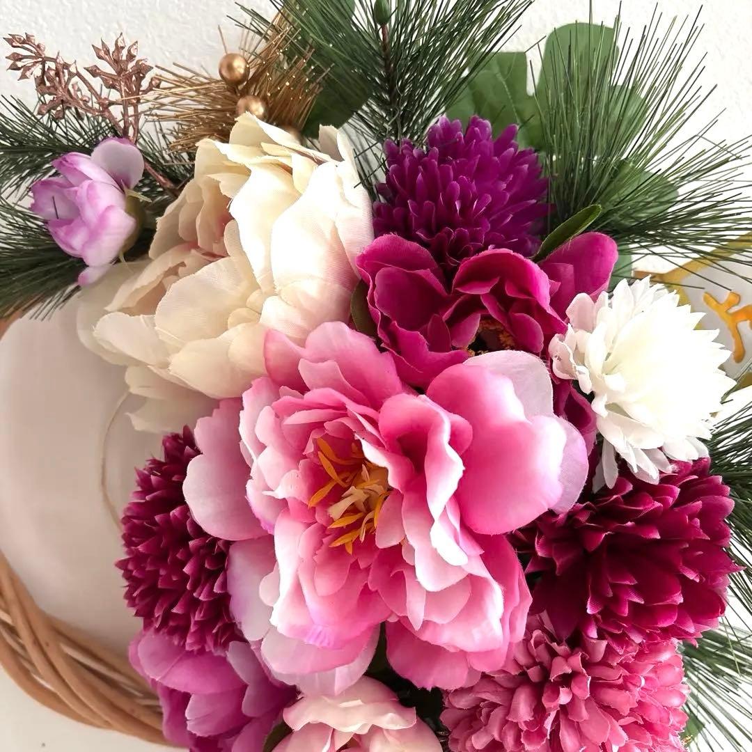 ＊M　フラワーリース＊玄関リース　大きめ　お正月リース　ピンク