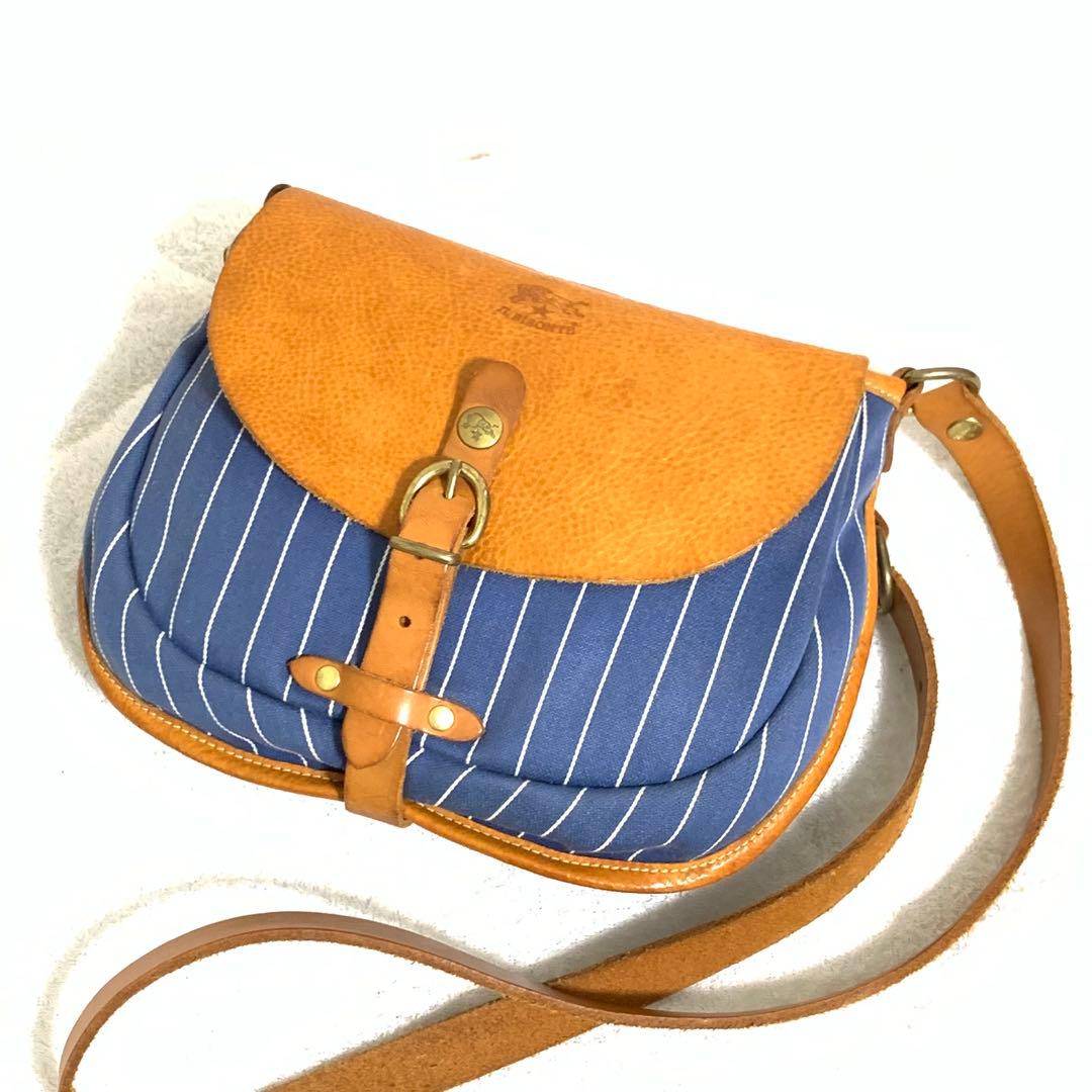 希少 イルビゾンテ クロスショルダーバッグ デニム&レザー ヒッコリー