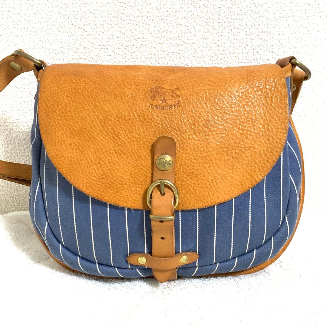 希少 イルビゾンテ クロスショルダーバッグ デニム&レザー ヒッコリー