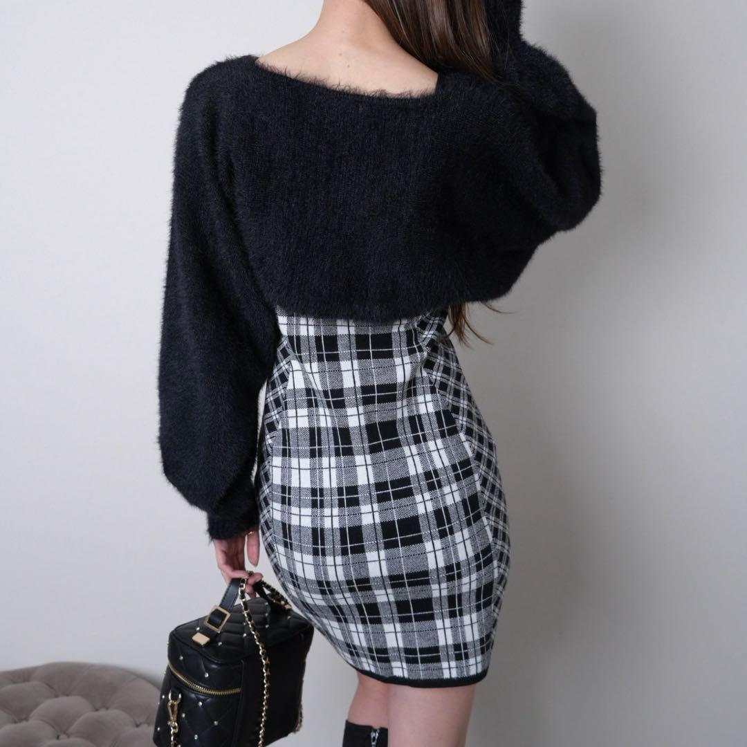 【LIP SERVICE】リップサービス フェザーチェックアンサンブルワンピース