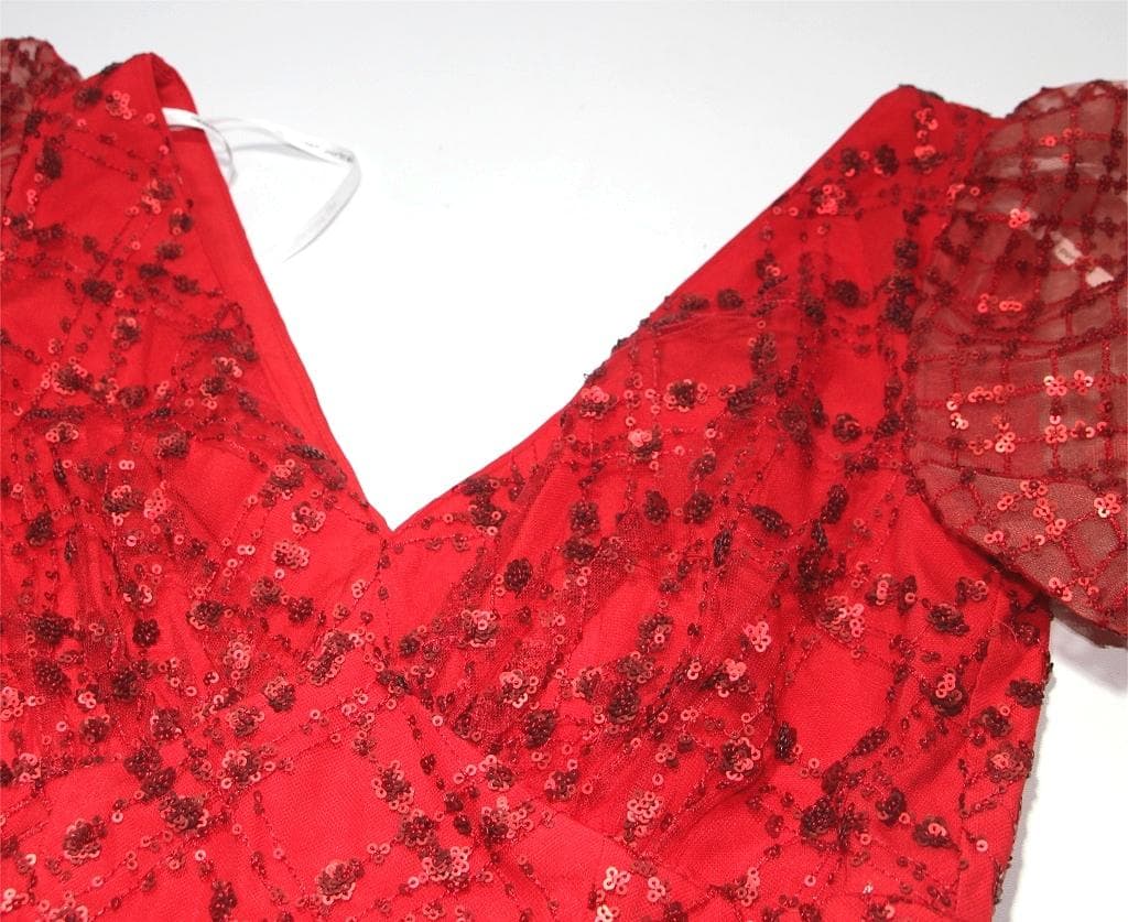 p*u様 セルフポートレイト ワンピース ティアード スパンコール レッド UK