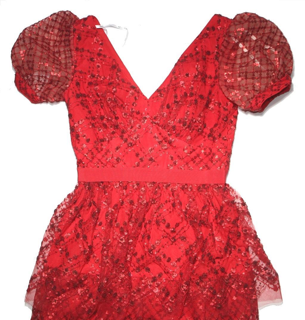 p*u様 セルフポートレイト ワンピース ティアード スパンコール レッド UK