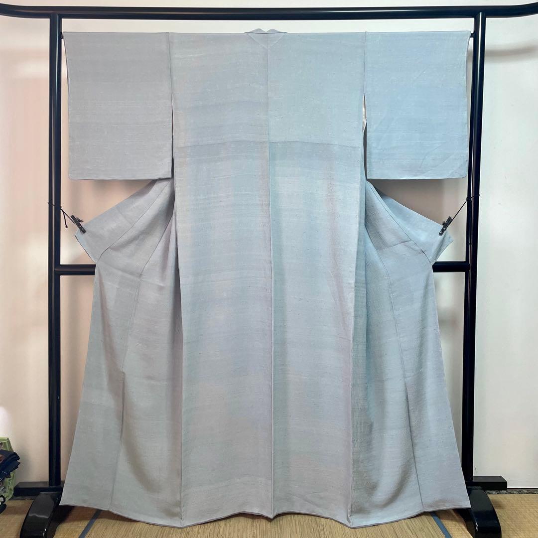 ［ 紬/色無地 ］生紬　袷　正絹　水色　縮緬　ちりめん　人気色　仕付け糸付き