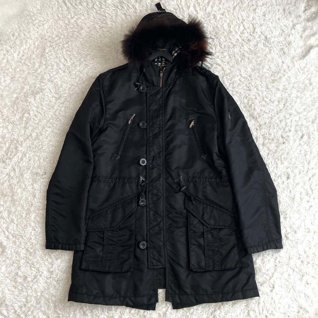 2way✨バーバリー モッズコート ロング ファー ノバチェック 中わた 黒 L