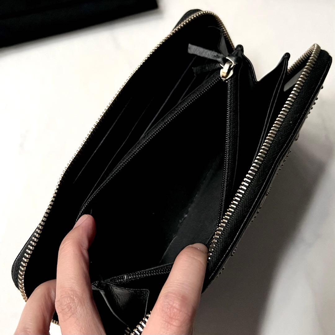 シャネル 長財布 ラウンドジップ ブラック 黒 ココマーク スタッズ レザー