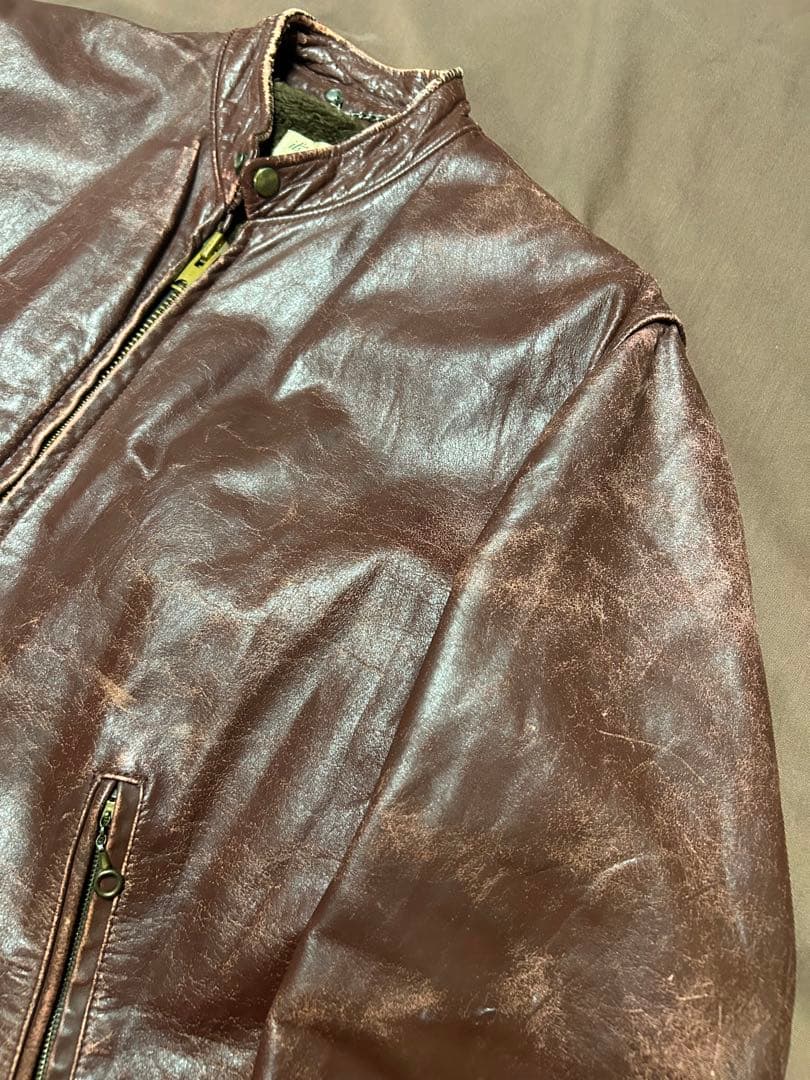 襤褸 60s70s USA製 TALONジップ レザー ジャケット ブラウンXL