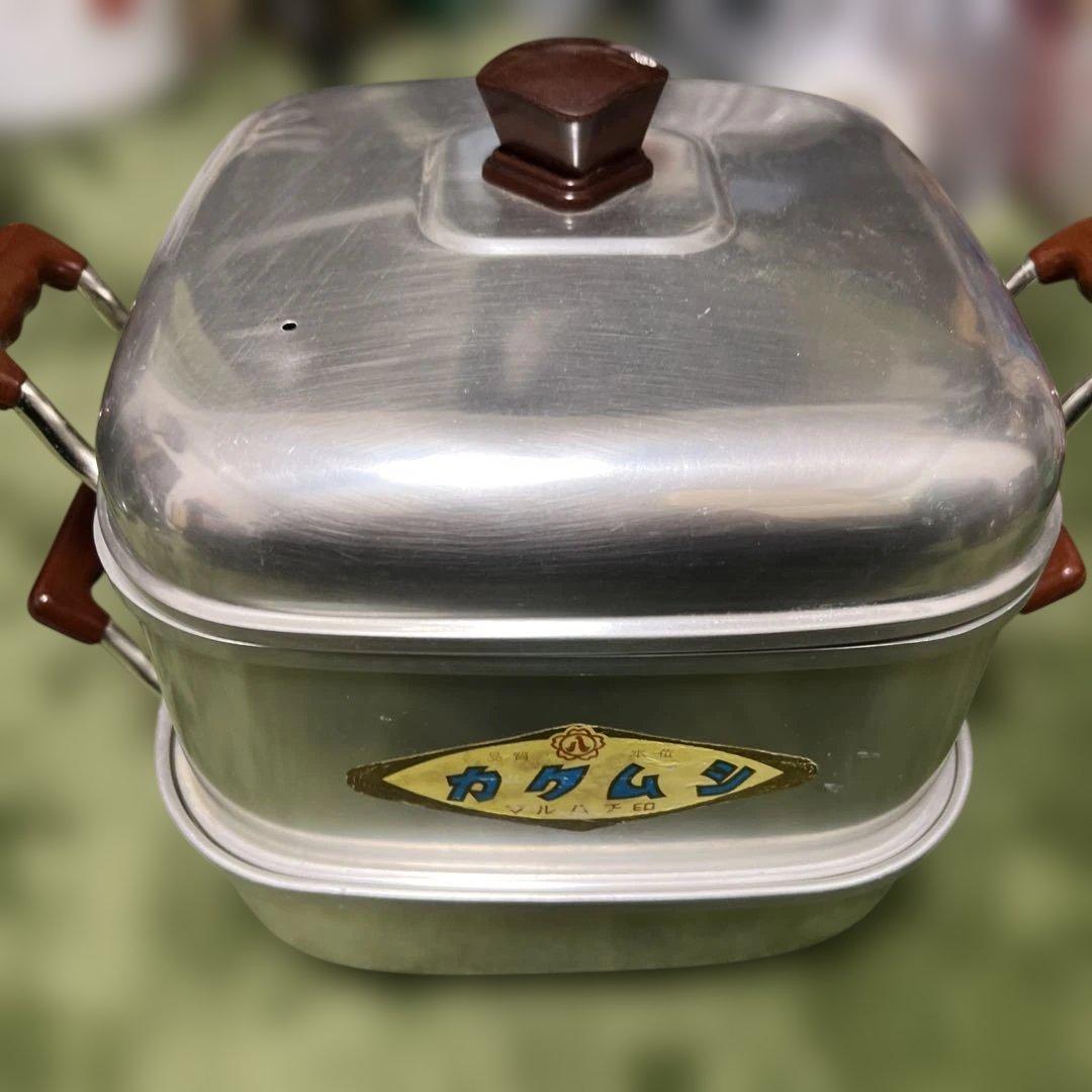 昭和レトロ マルハチ印 カクムシ 角型 蒸し器 22cm アルミ製 二段 美品