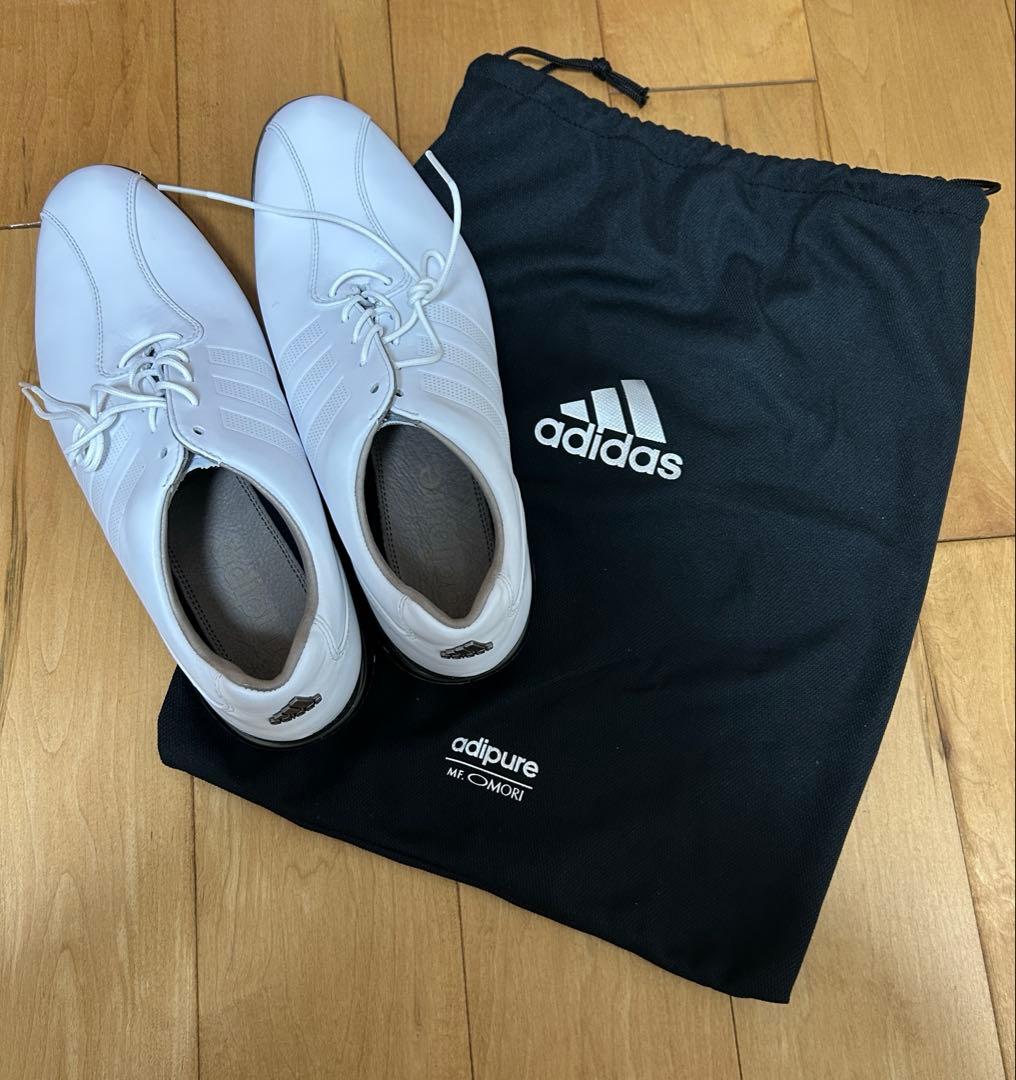 adidas adipureホワイトゴルフシューズ メンズ 27cm 収納袋付き