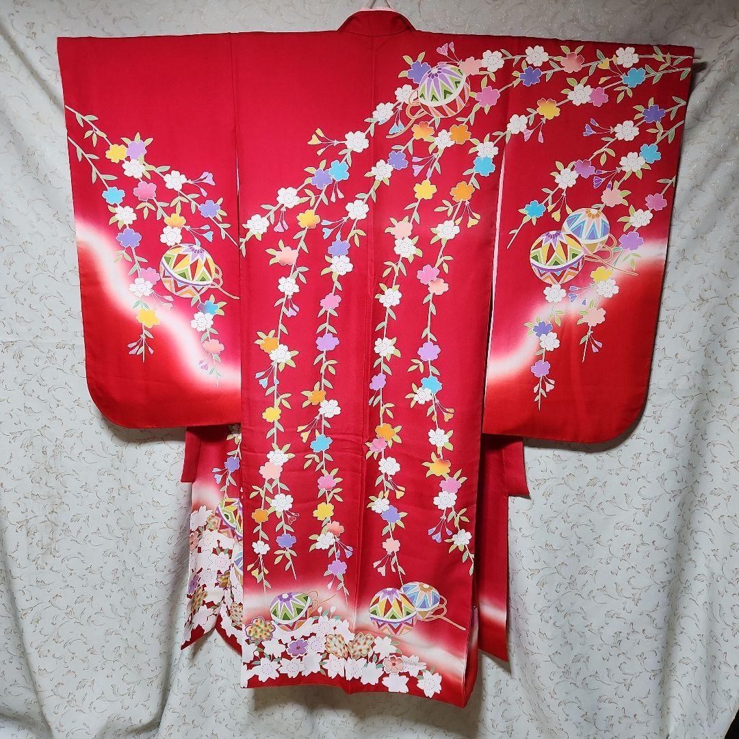 #6-052 七五三 7歳 正絹 四つ身 絵羽 着物 襦袢付き