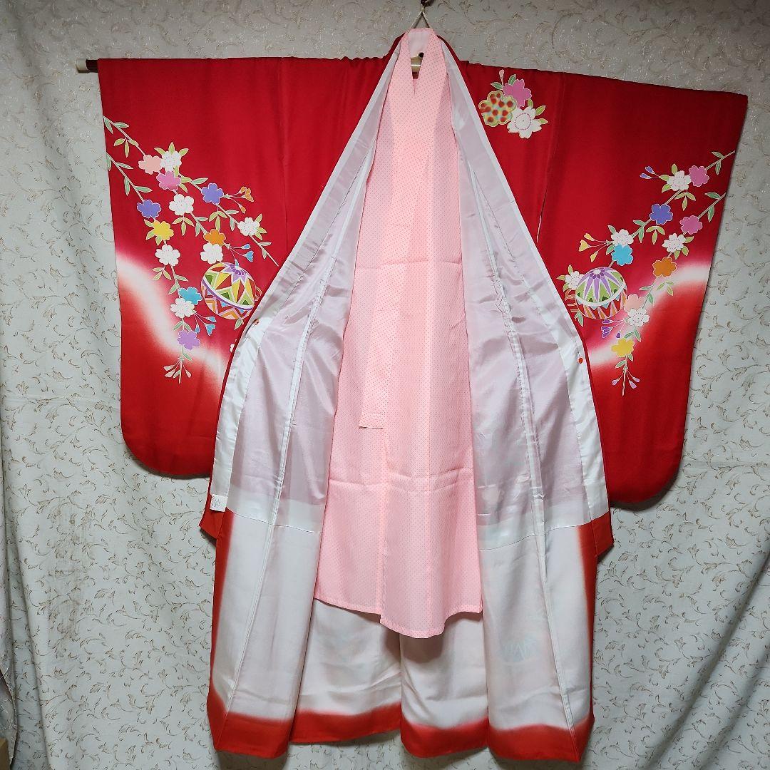 #6-052 七五三 7歳 正絹 四つ身 絵羽 着物 襦袢付き