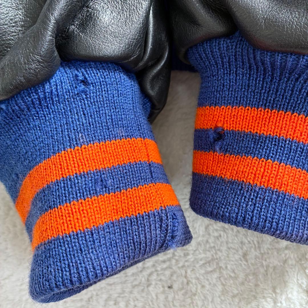 ATHLETES CORNER スタジャン レザー ウール 50 ブルー 黒