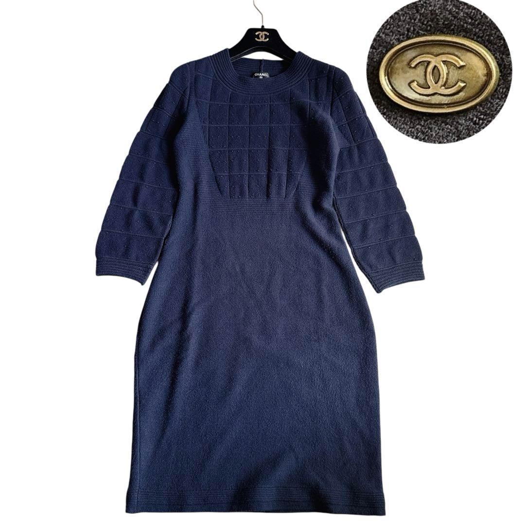 美品✨CHANEL カシミヤ混ニットワンピース ココマーク チョコバー 36