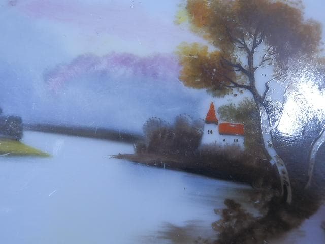 オールドノリタケ　皿　湖水風景　夕暮れ時　21x25x7 cm 　１９１０年