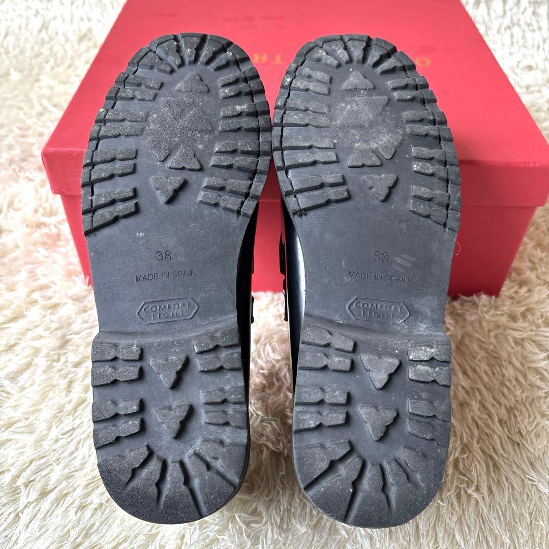 アルテサノス Tストラップローファー レザーフラットシューズ　38 ブラック　黒