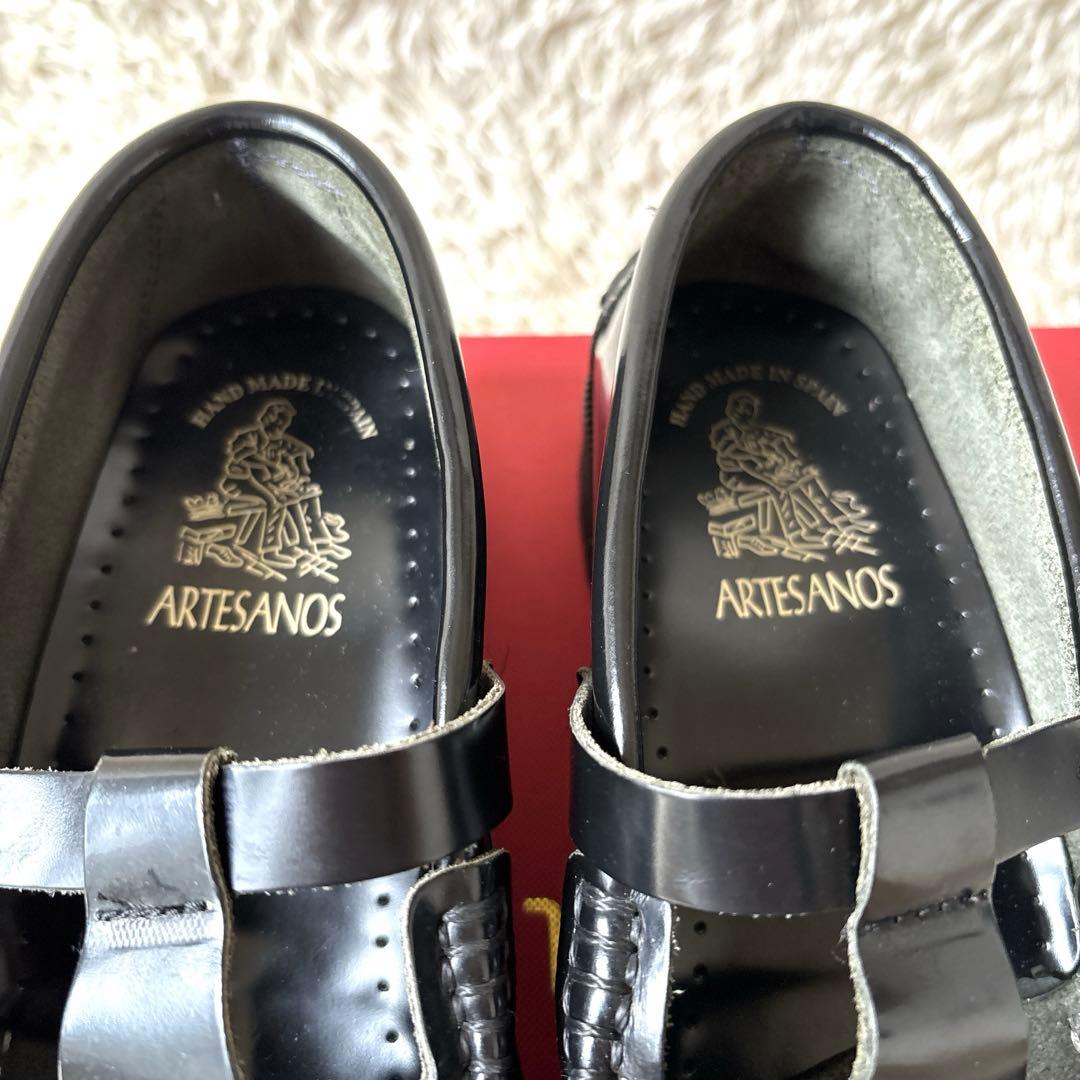 アルテサノス Tストラップローファー レザーフラットシューズ　38 ブラック　黒