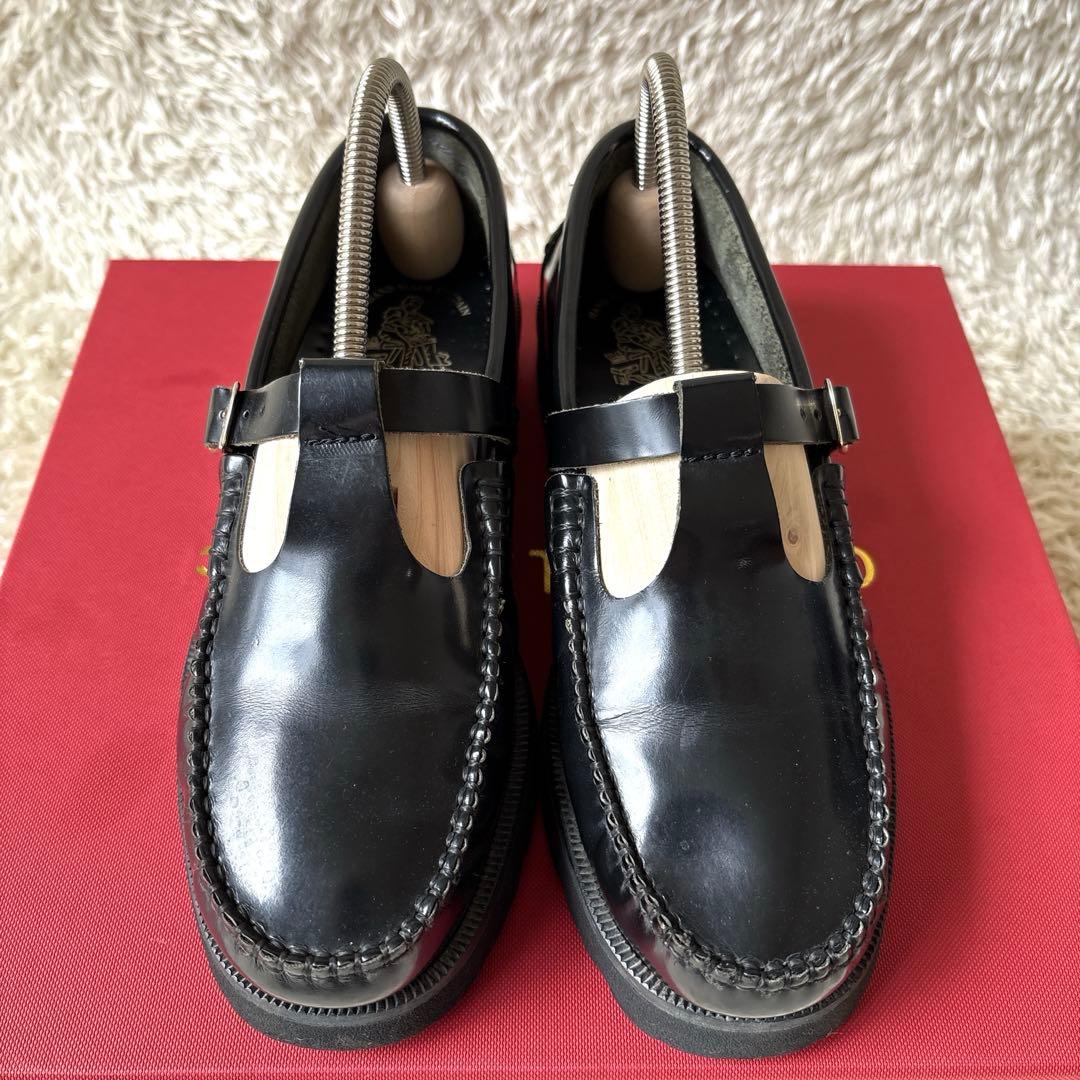 アルテサノス Tストラップローファー レザーフラットシューズ　38 ブラック　黒