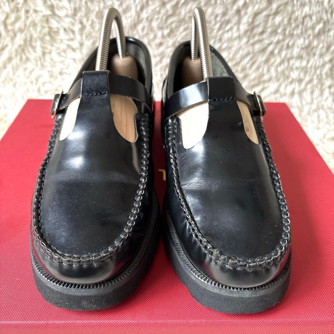 アルテサノス Tストラップローファー レザーフラットシューズ　38 ブラック　黒