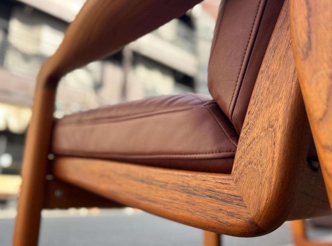 北欧ヴィンテージ☆1970s／デンマーク／1Ｐソファ／チーク材無垢／本革シート