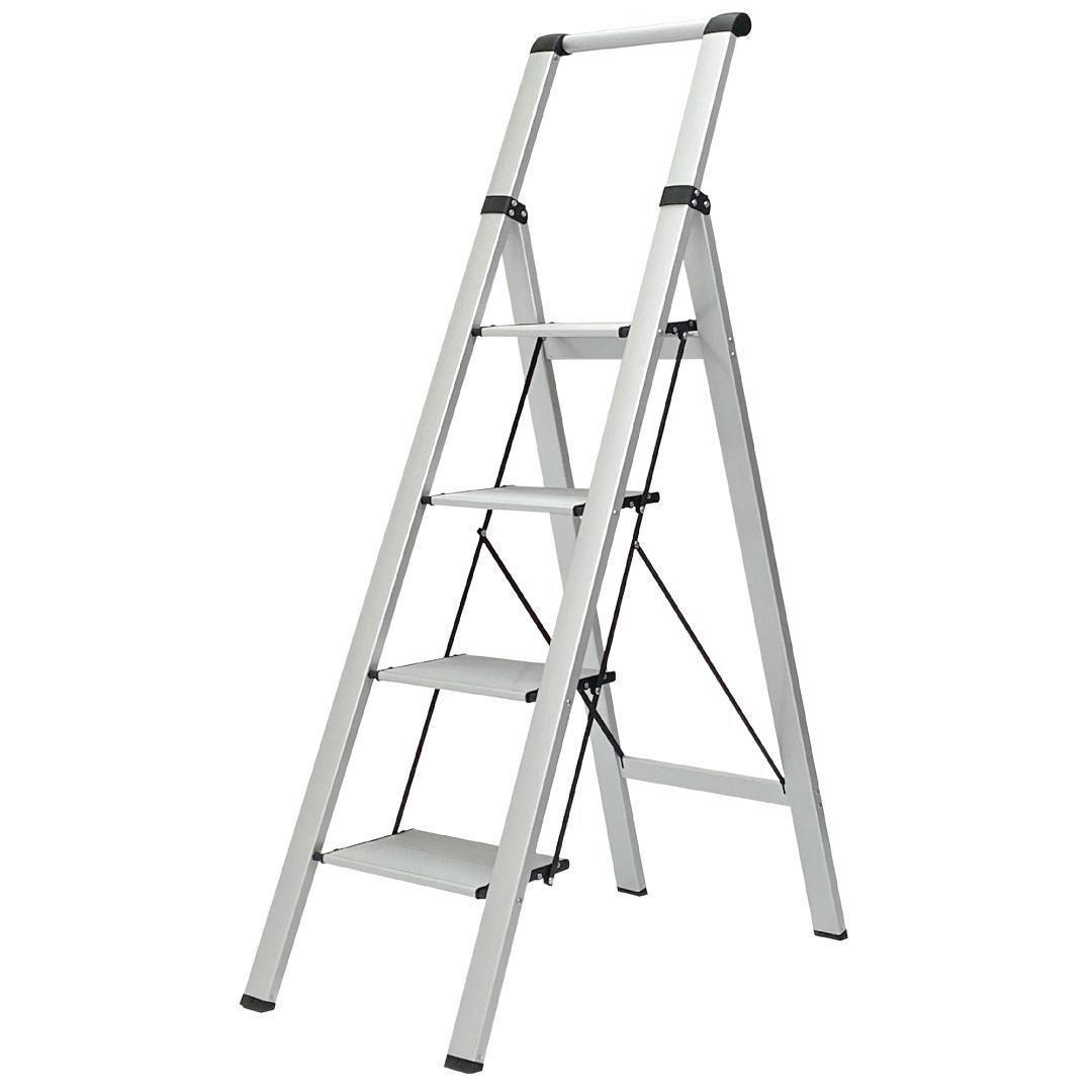 脚立 4段 手すり付 スタイリッシュ シルバー はしご 作業 室内 家庭用