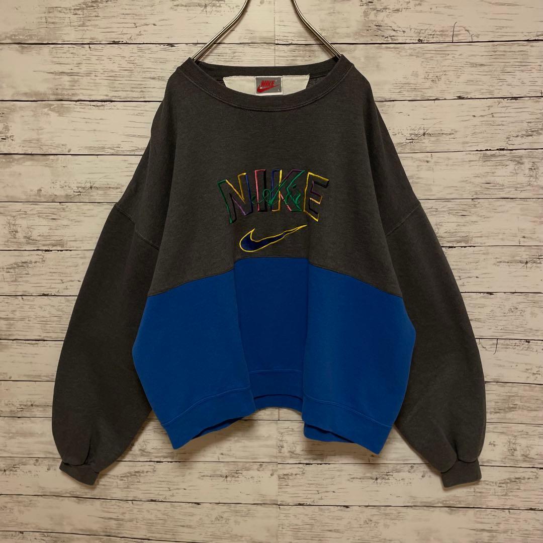 822【人気Lサイズ】ナイキ♤刺繍ビッグロゴ　90s 銀タグ　スウェット即完売品