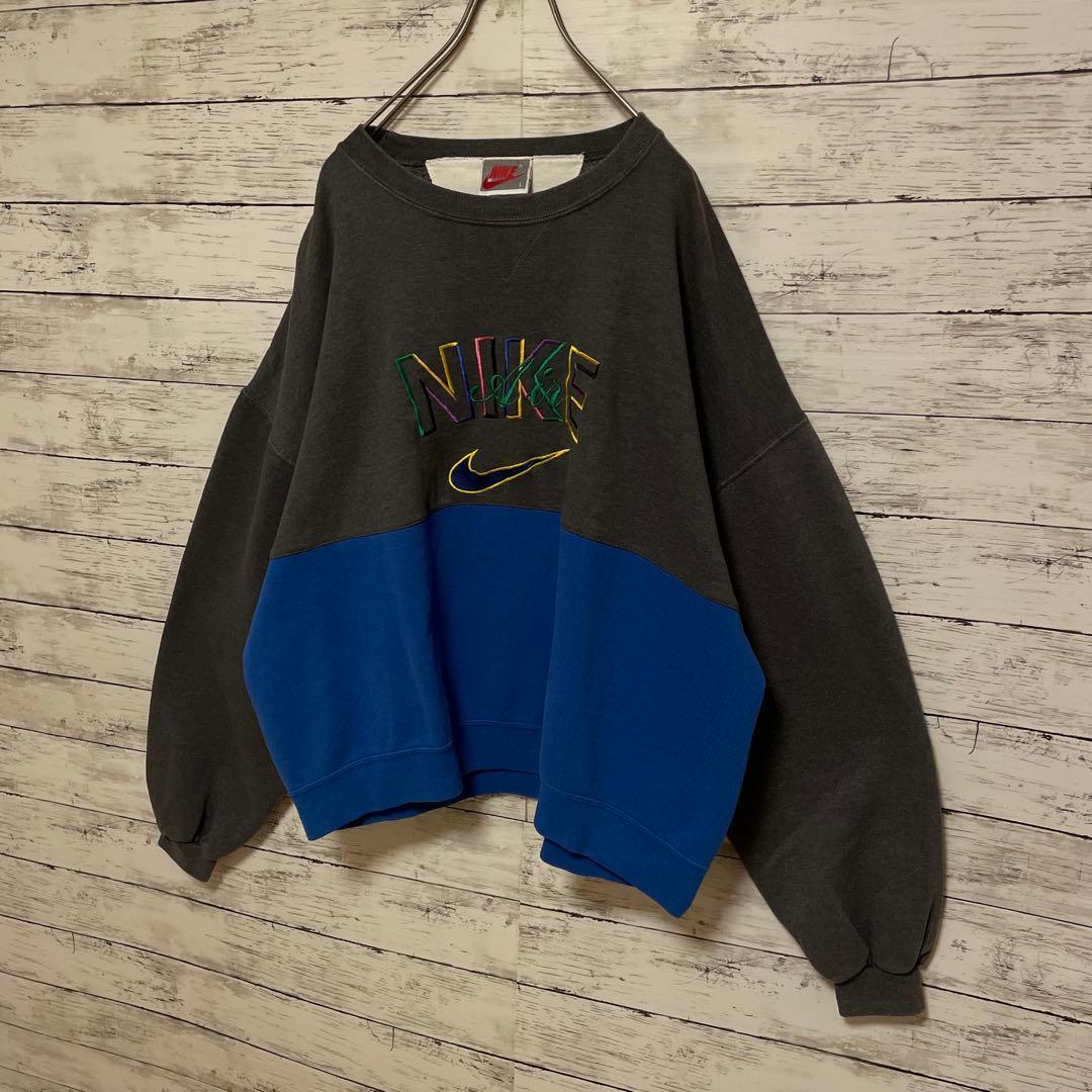 822【人気Lサイズ】ナイキ♤刺繍ビッグロゴ　90s 銀タグ　スウェット即完売品