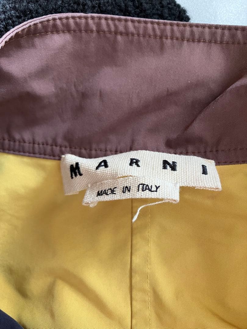 MARNI ロングコート ネイビー/ブラウン/イエロー　48